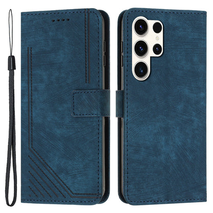 For Samsung Galaxy S23 Ultra Protective Wallet Case Skin-Touch Lines Imprinted PU Leather Phone Cover