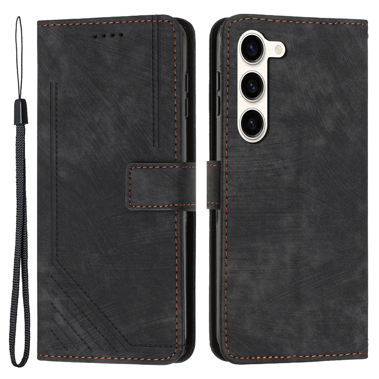 Skin-Touch PU Leather Flip Cover for Samsung Galaxy S23+ Lines Imprinted Stand Phone Case with Wallet