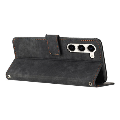 Skin-Touch PU Leather Flip Cover for Samsung Galaxy S23+ Lines Imprinted Stand Phone Case with Wallet