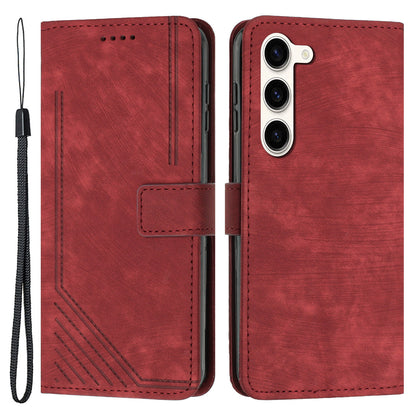 Skin-Touch PU Leather Flip Cover for Samsung Galaxy S23+ Lines Imprinted Stand Phone Case with Wallet