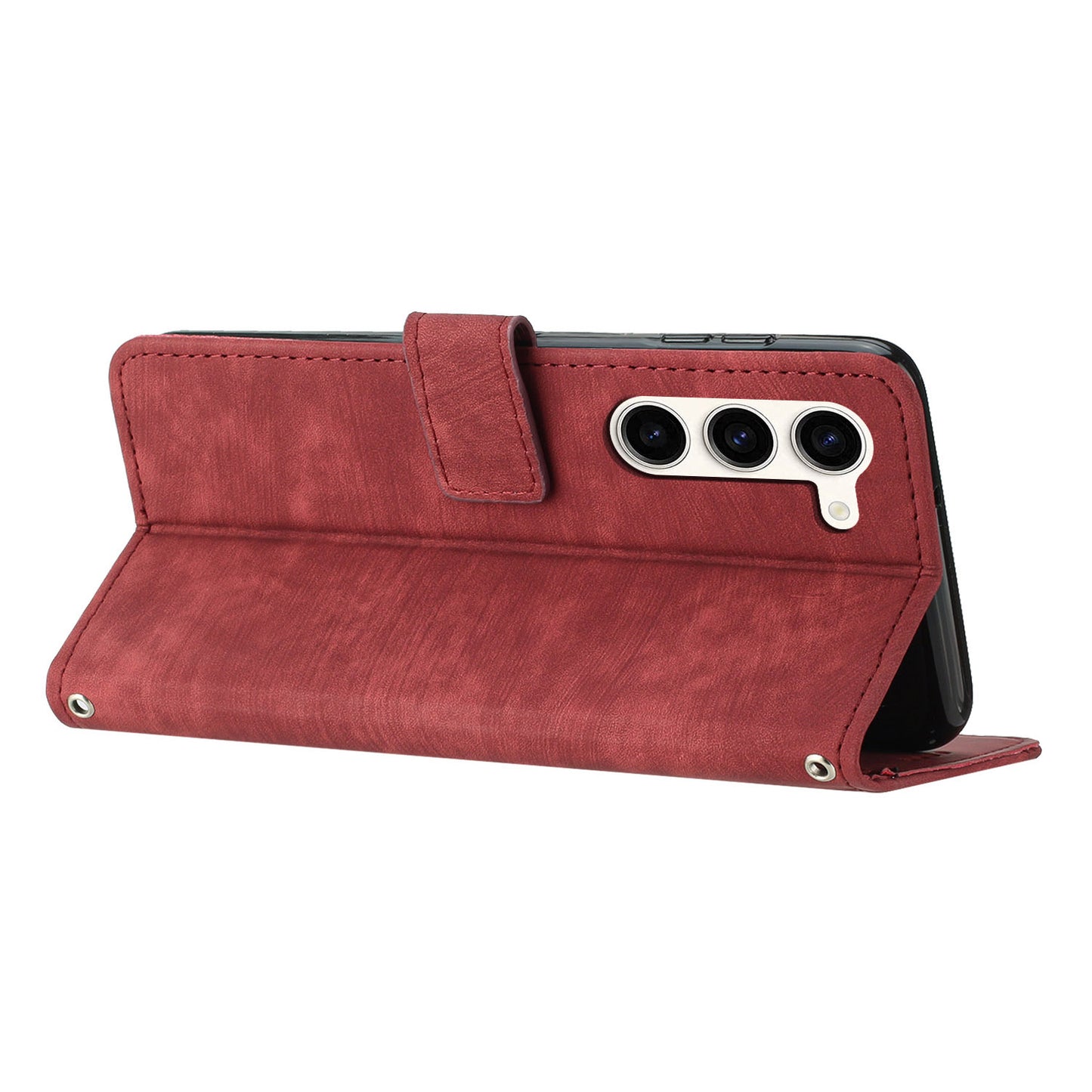 Skin-Touch PU Leather Flip Cover for Samsung Galaxy S23+ Lines Imprinted Stand Phone Case with Wallet