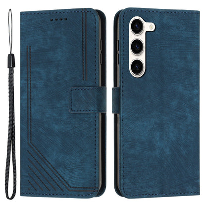 Skin-Touch PU Leather Flip Cover for Samsung Galaxy S23+ Lines Imprinted Stand Phone Case with Wallet