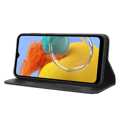 For Samsung Galaxy M14 5G Retro Phone Case PU Leather Phone Stand Wallet Protective Cover