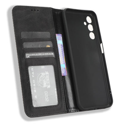 For Samsung Galaxy M14 5G Retro Phone Case PU Leather Phone Stand Wallet Protective Cover