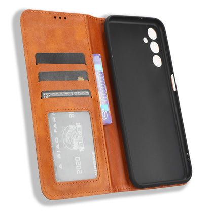 For Samsung Galaxy M14 5G Retro Phone Case PU Leather Phone Stand Wallet Protective Cover