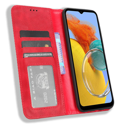 For Samsung Galaxy M14 5G Retro Phone Case PU Leather Phone Stand Wallet Protective Cover