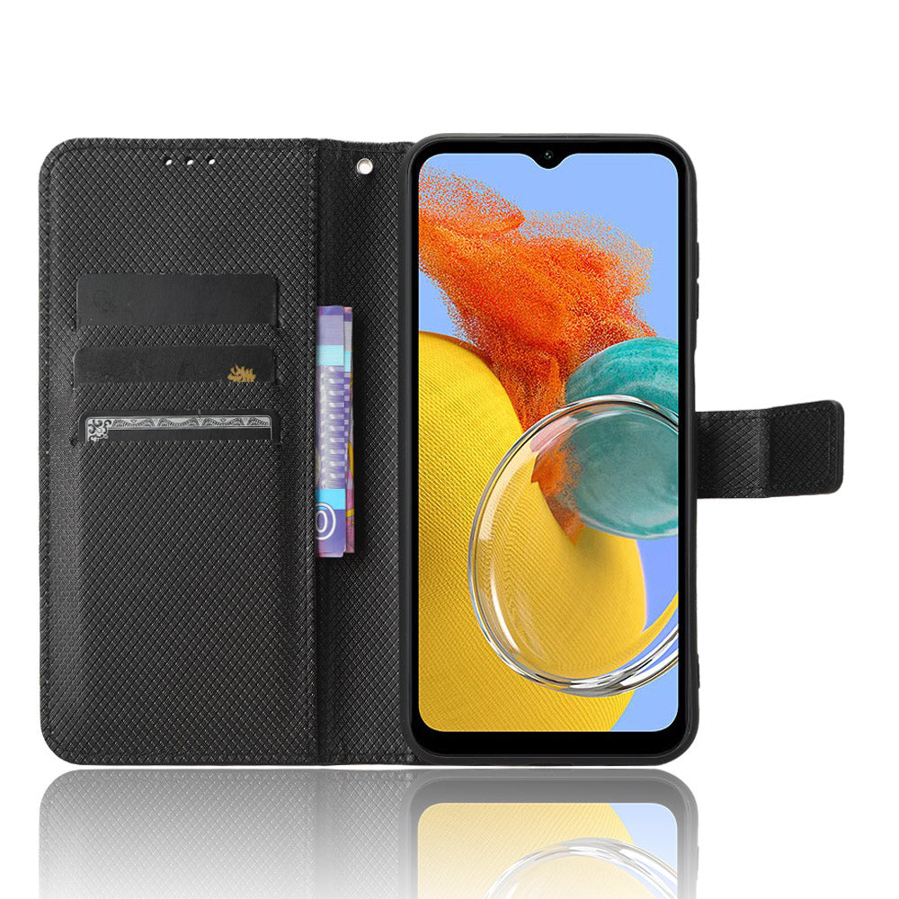 For Samsung Galaxy M14 5G Phone Leather Case Diamond Texture Stand Wallet Cell Phone Cover