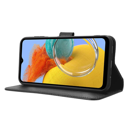 For Samsung Galaxy M14 5G Phone Leather Case Diamond Texture Stand Wallet Cell Phone Cover