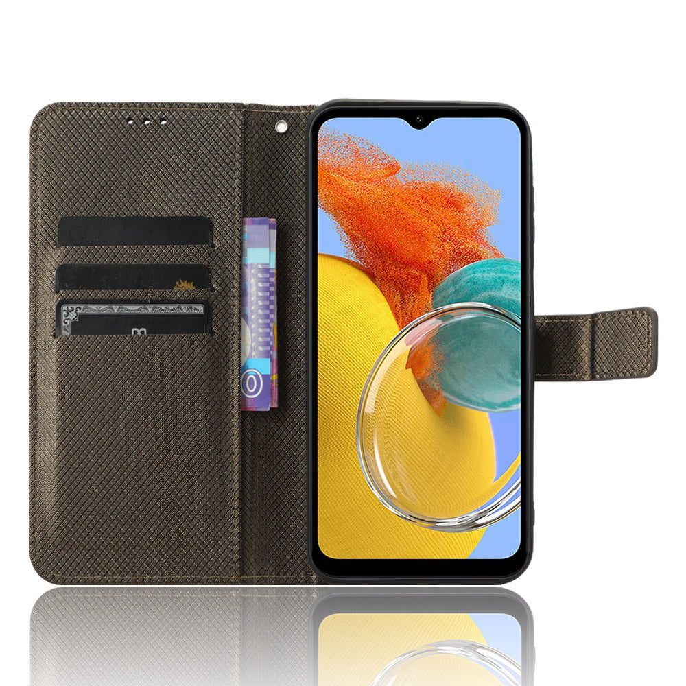 For Samsung Galaxy M14 5G Phone Leather Case Diamond Texture Stand Wallet Cell Phone Cover