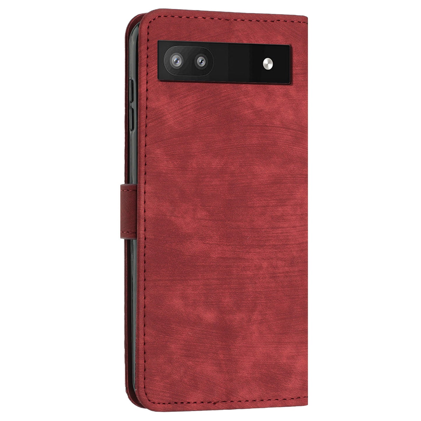 For Google Pixel 7a PU Leather Skin-touch Protective Cover Lines Imprint Wallet Stand Phone Case with 2 Straps