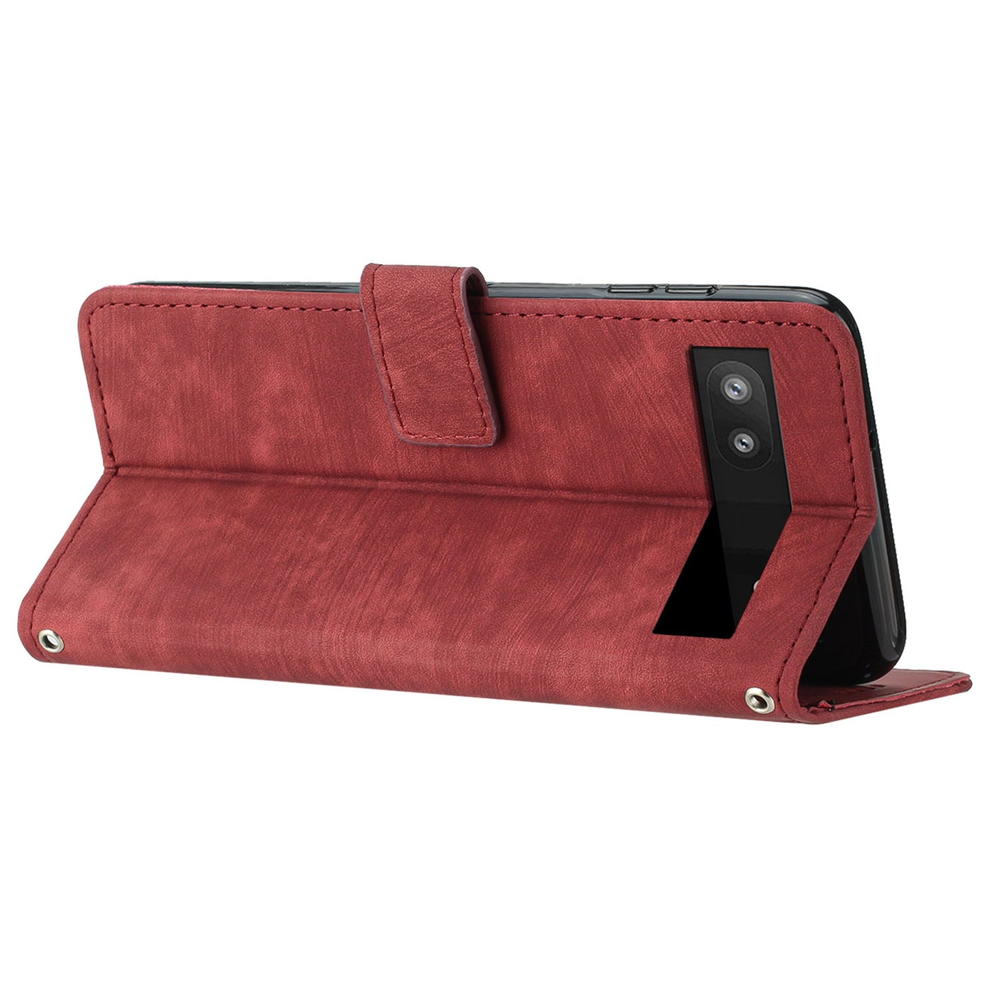 For Google Pixel 7a PU Leather Skin-touch Protective Cover Lines Imprint Wallet Stand Phone Case with 2 Straps