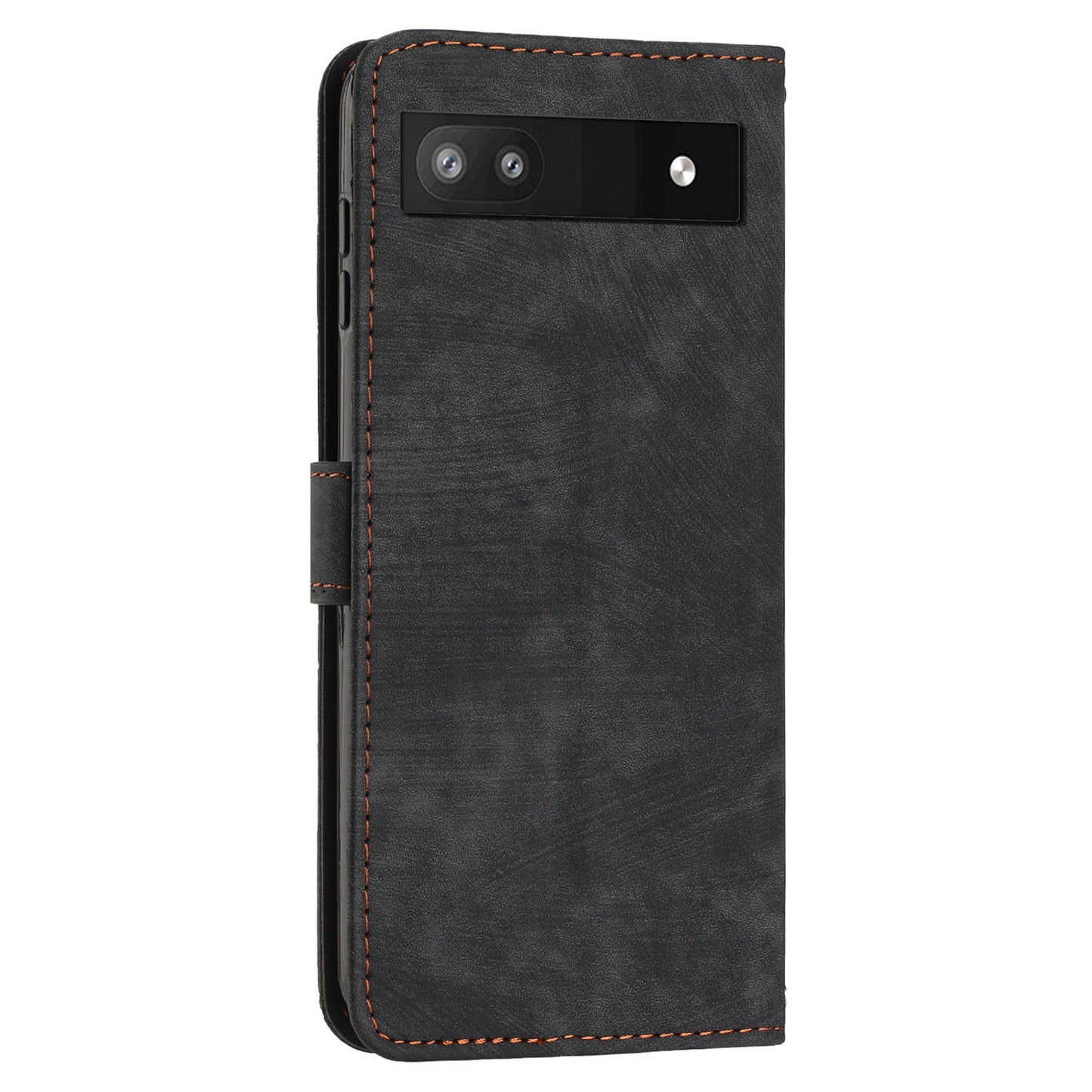 For Google Pixel 7a PU Leather Skin-touch Protective Cover Lines Imprint Wallet Stand Phone Case with 2 Straps