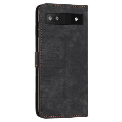 For Google Pixel 7a PU Leather Skin-touch Protective Cover Lines Imprint Wallet Stand Phone Case with 2 Straps