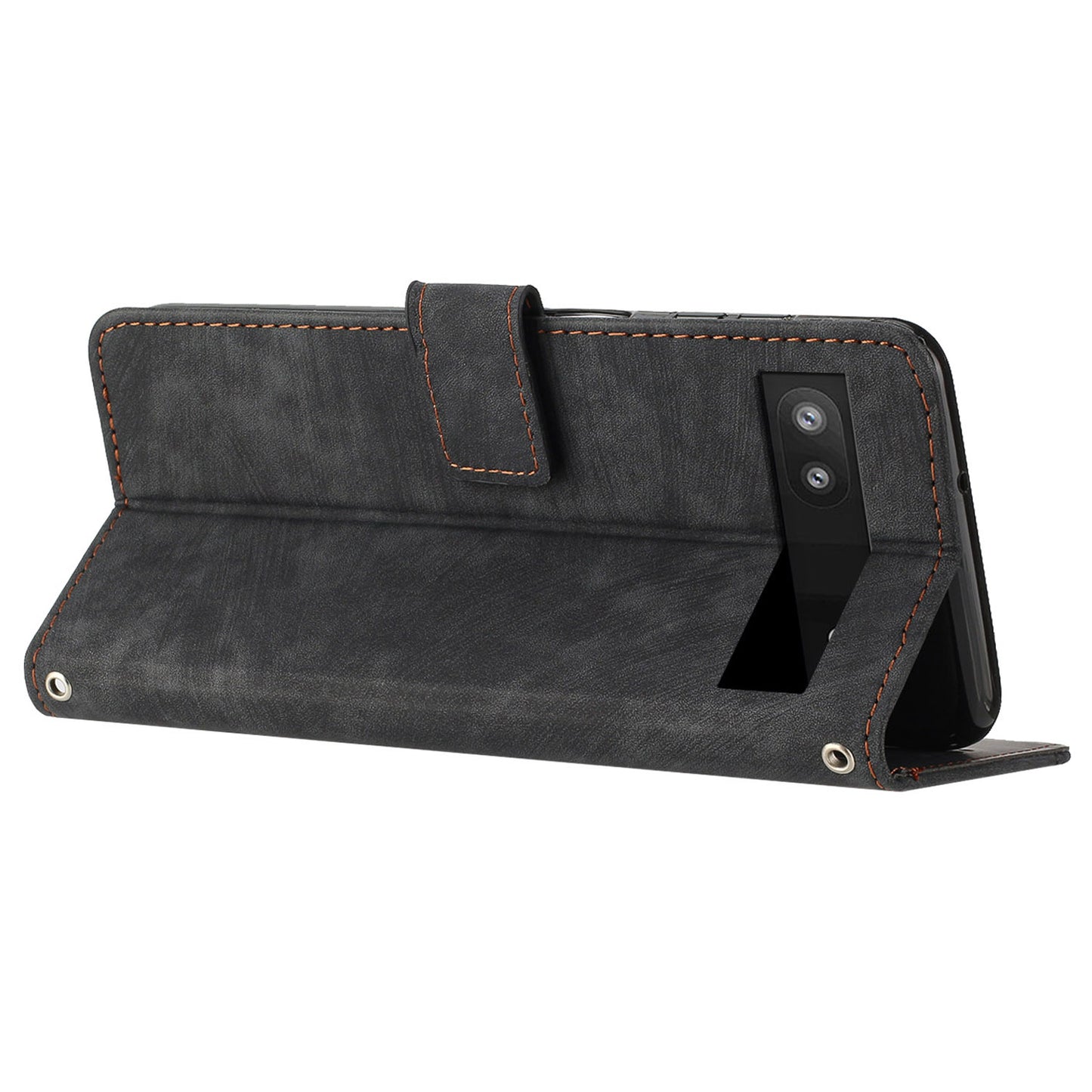 For Google Pixel 7a PU Leather Skin-touch Protective Cover Lines Imprint Wallet Stand Phone Case with 2 Straps