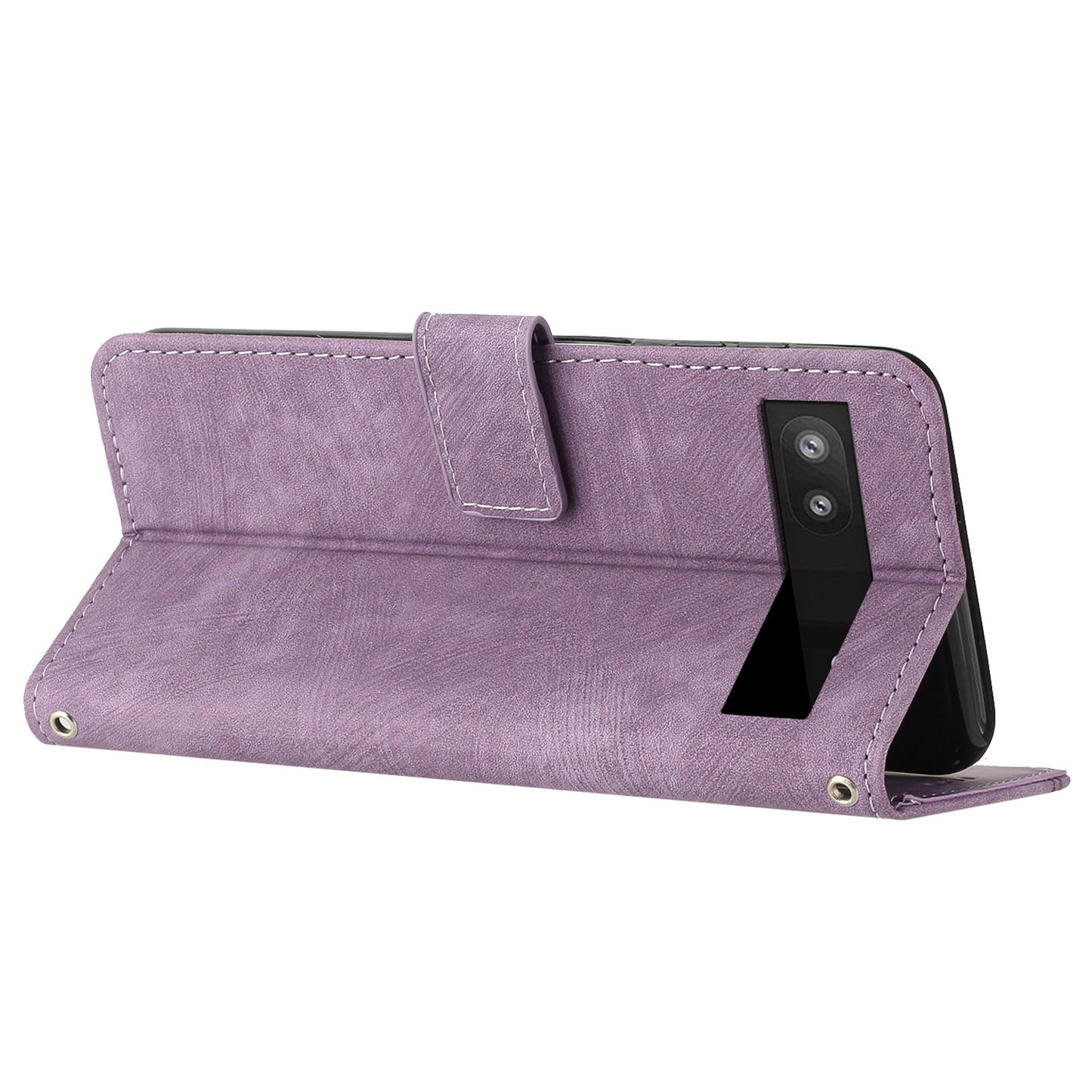 For Google Pixel 7a PU Leather Skin-touch Protective Cover Lines Imprint Wallet Stand Phone Case with 2 Straps