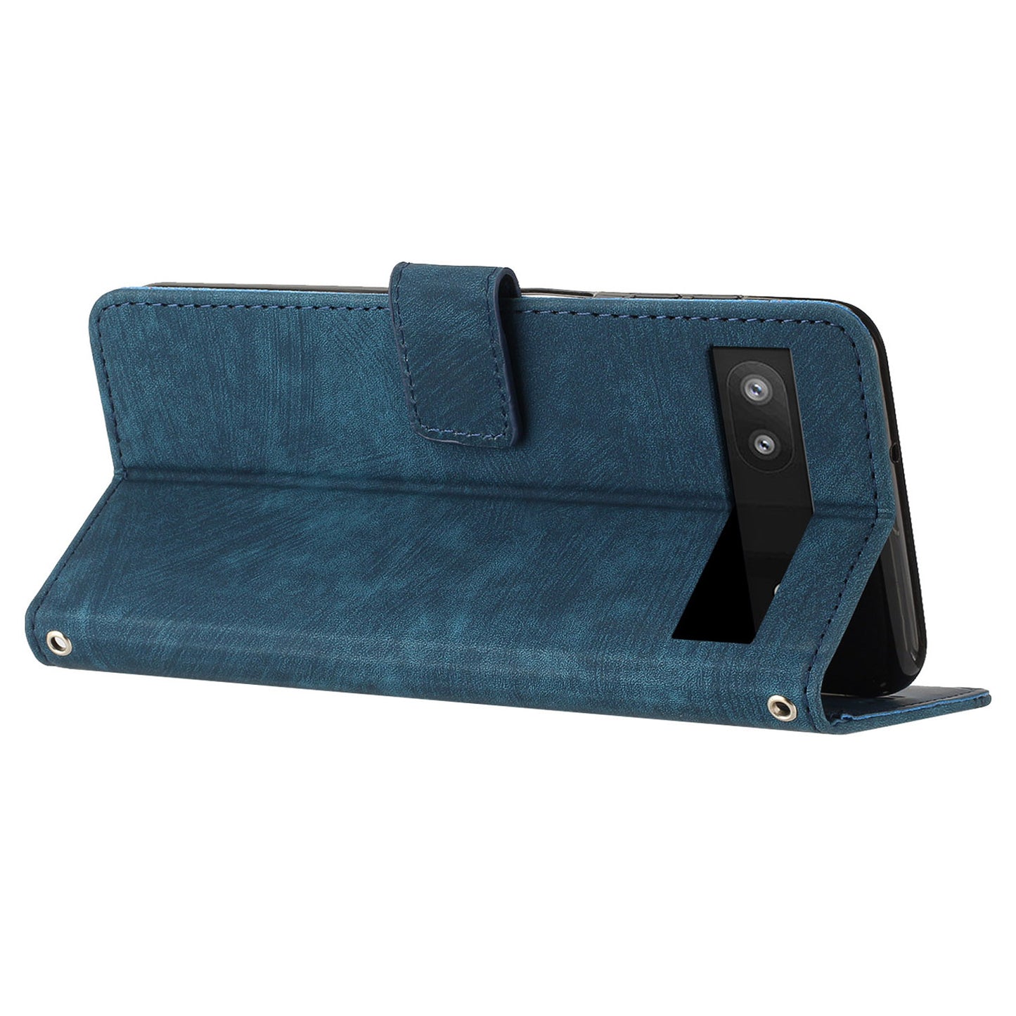 For Google Pixel 7a PU Leather Skin-touch Protective Cover Lines Imprint Wallet Stand Phone Case with 2 Straps