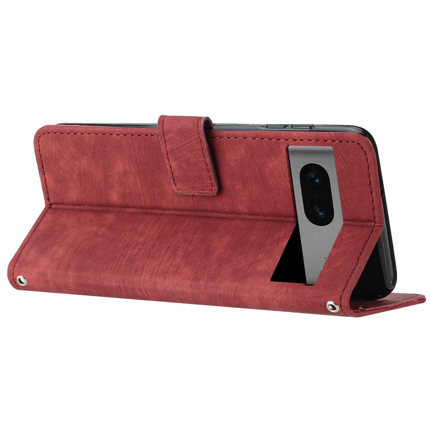 For Google Pixel 7 5G PU Leather Phone Case Lines Imprinted Stand Wallet Cover with 2 Straps