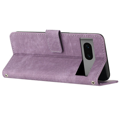 For Google Pixel 7 5G PU Leather Phone Case Lines Imprinted Stand Wallet Cover with 2 Straps