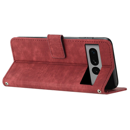 For Google Pixel 7 Pro 5G PU Leather Drop-proof Case Lines Imprint Flip Stand Wallet Phone Cover with 2 Straps