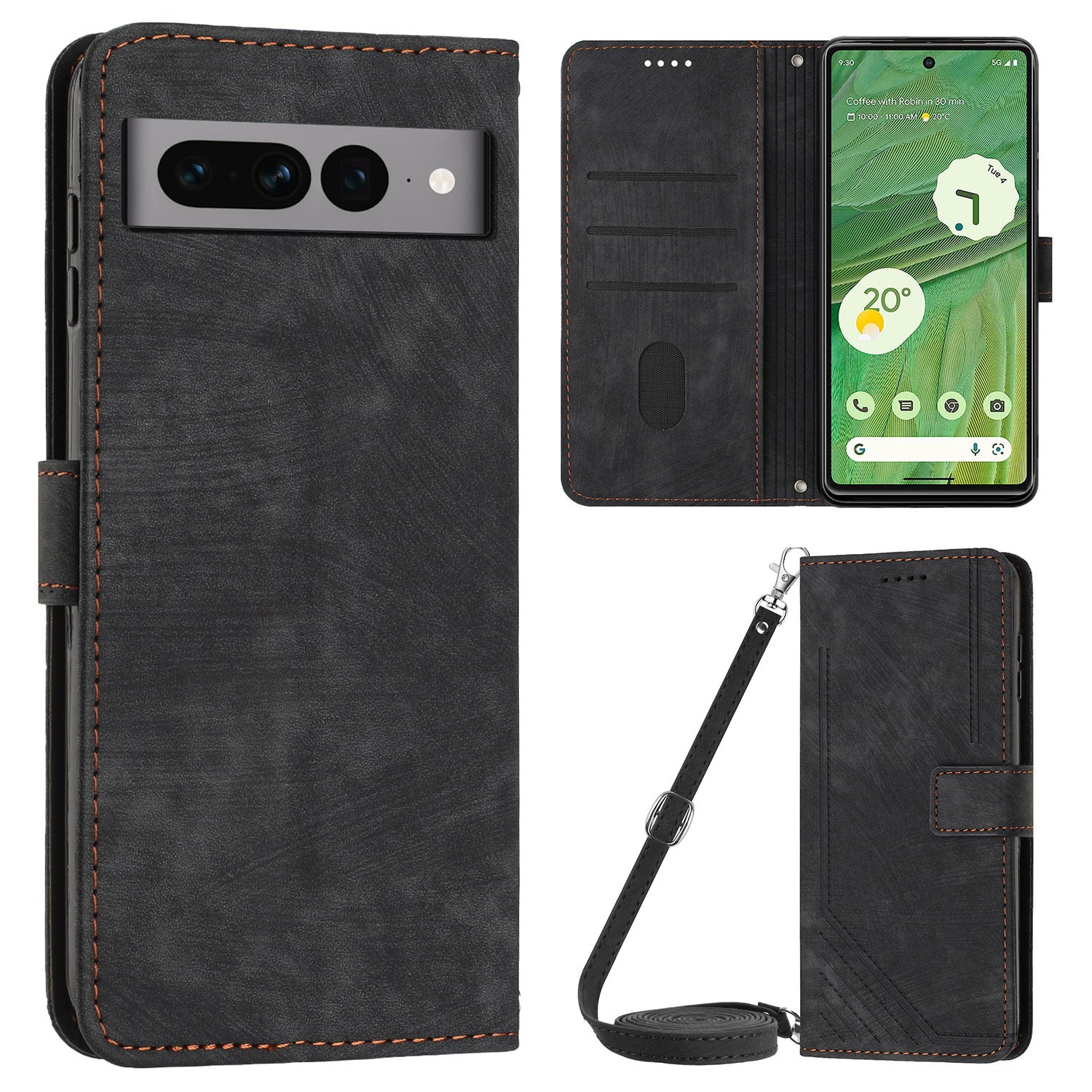 For Google Pixel 7 Pro 5G PU Leather Drop-proof Case Lines Imprint Flip Stand Wallet Phone Cover with 2 Straps