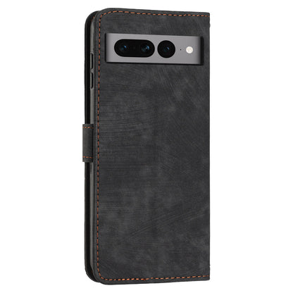 For Google Pixel 7 Pro 5G PU Leather Drop-proof Case Lines Imprint Flip Stand Wallet Phone Cover with 2 Straps