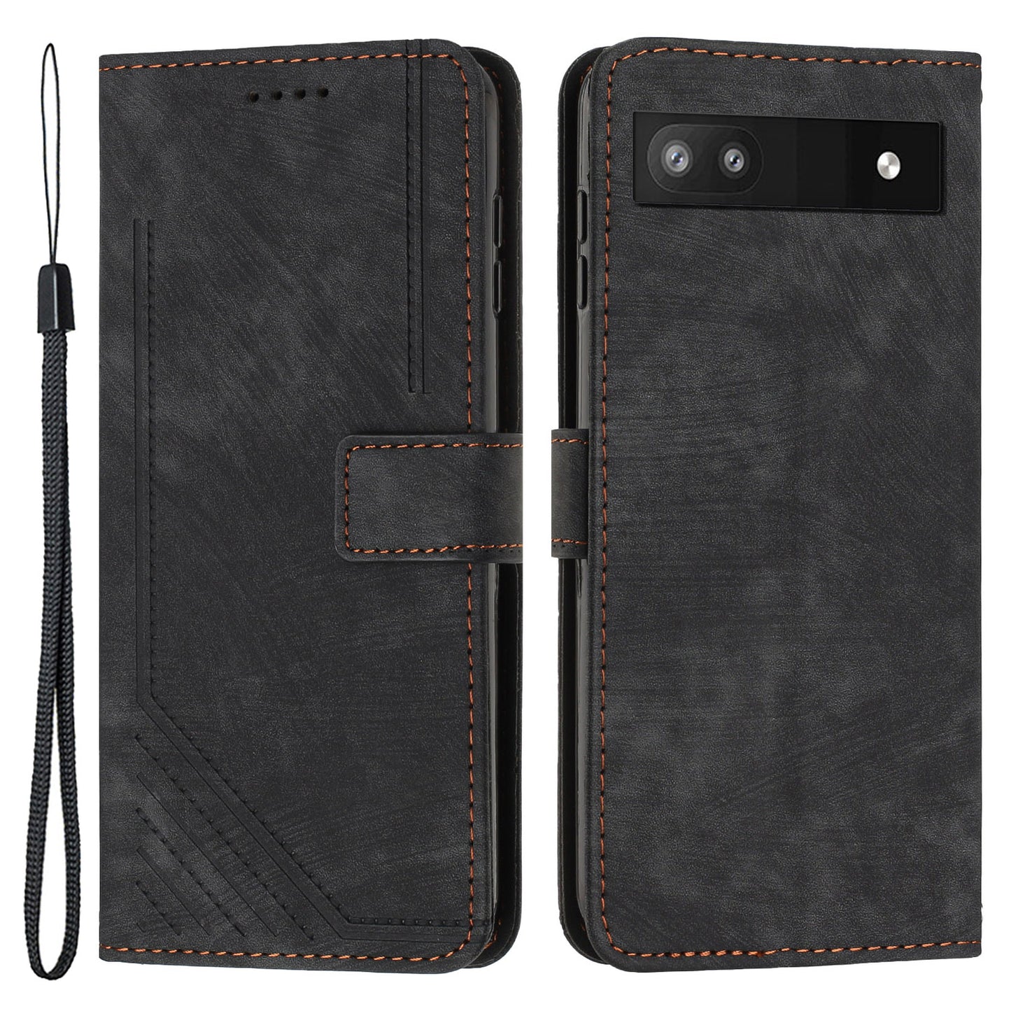 For Google Pixel 7a PU Leather Lines Imprinted Phone Case Wallet Stand Magnetic Flip Cover