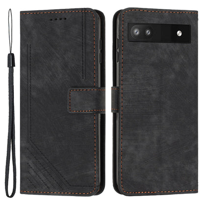 For Google Pixel 7a PU Leather Lines Imprinted Phone Case Wallet Stand Magnetic Flip Cover