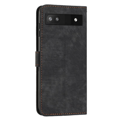 For Google Pixel 7a PU Leather Lines Imprinted Phone Case Wallet Stand Magnetic Flip Cover