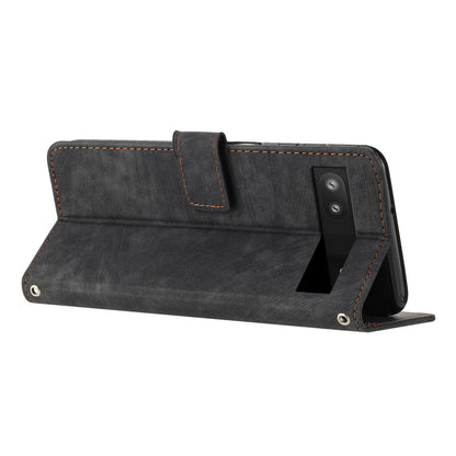 For Google Pixel 7a PU Leather Lines Imprinted Phone Case Wallet Stand Magnetic Flip Cover