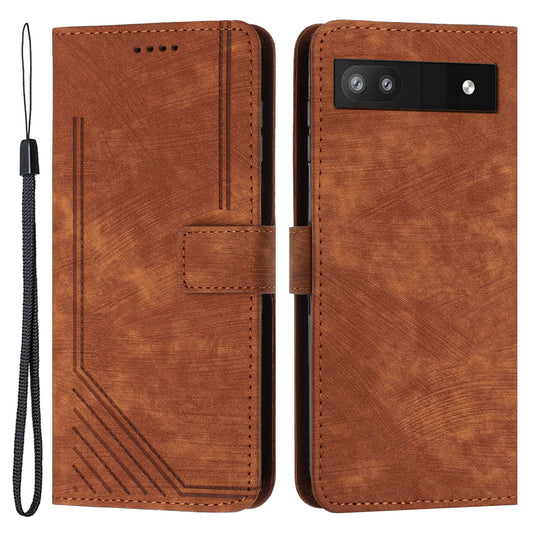 For Google Pixel 7a PU Leather Lines Imprinted Phone Case Wallet Stand Magnetic Flip Cover