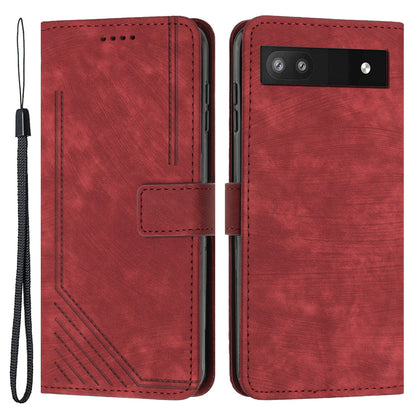 For Google Pixel 7a PU Leather Lines Imprinted Phone Case Wallet Stand Magnetic Flip Cover