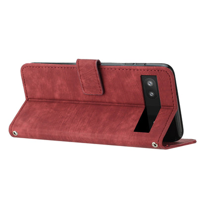 For Google Pixel 7a PU Leather Lines Imprinted Phone Case Wallet Stand Magnetic Flip Cover