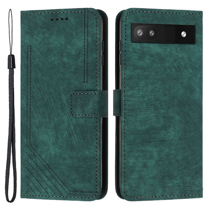 For Google Pixel 7a PU Leather Lines Imprinted Phone Case Wallet Stand Magnetic Flip Cover