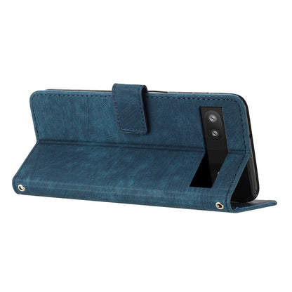 For Google Pixel 7a PU Leather Lines Imprinted Phone Case Wallet Stand Magnetic Flip Cover