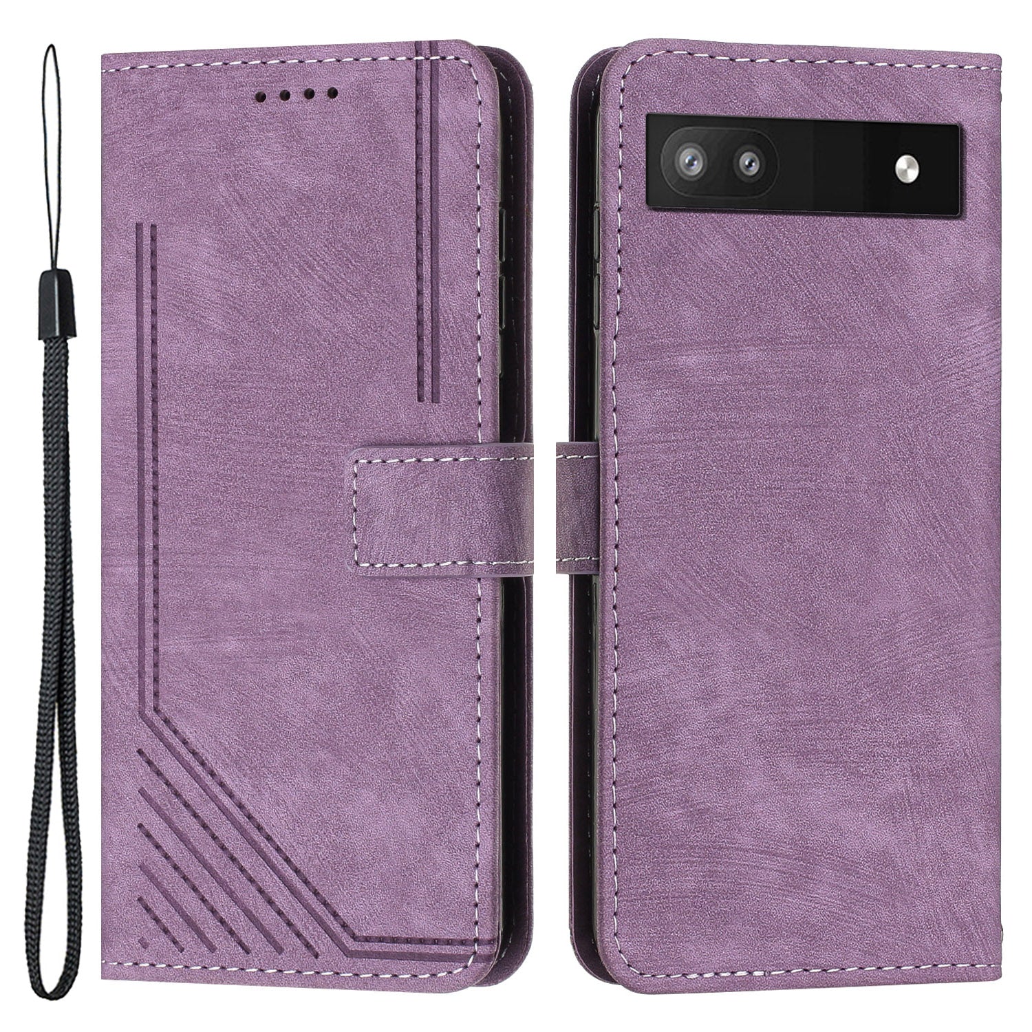 For Google Pixel 7a PU Leather Lines Imprinted Phone Case Wallet Stand Magnetic Flip Cover