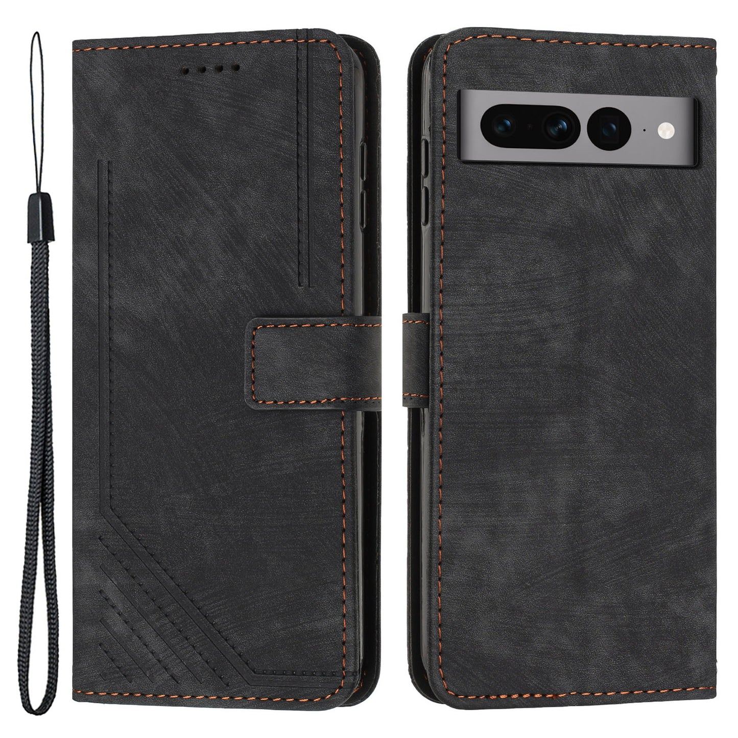For Google Pixel 7 Pro 5G Skin-touch Phone Case Lines Imprint Leather Wallet Protective Cover with Stand