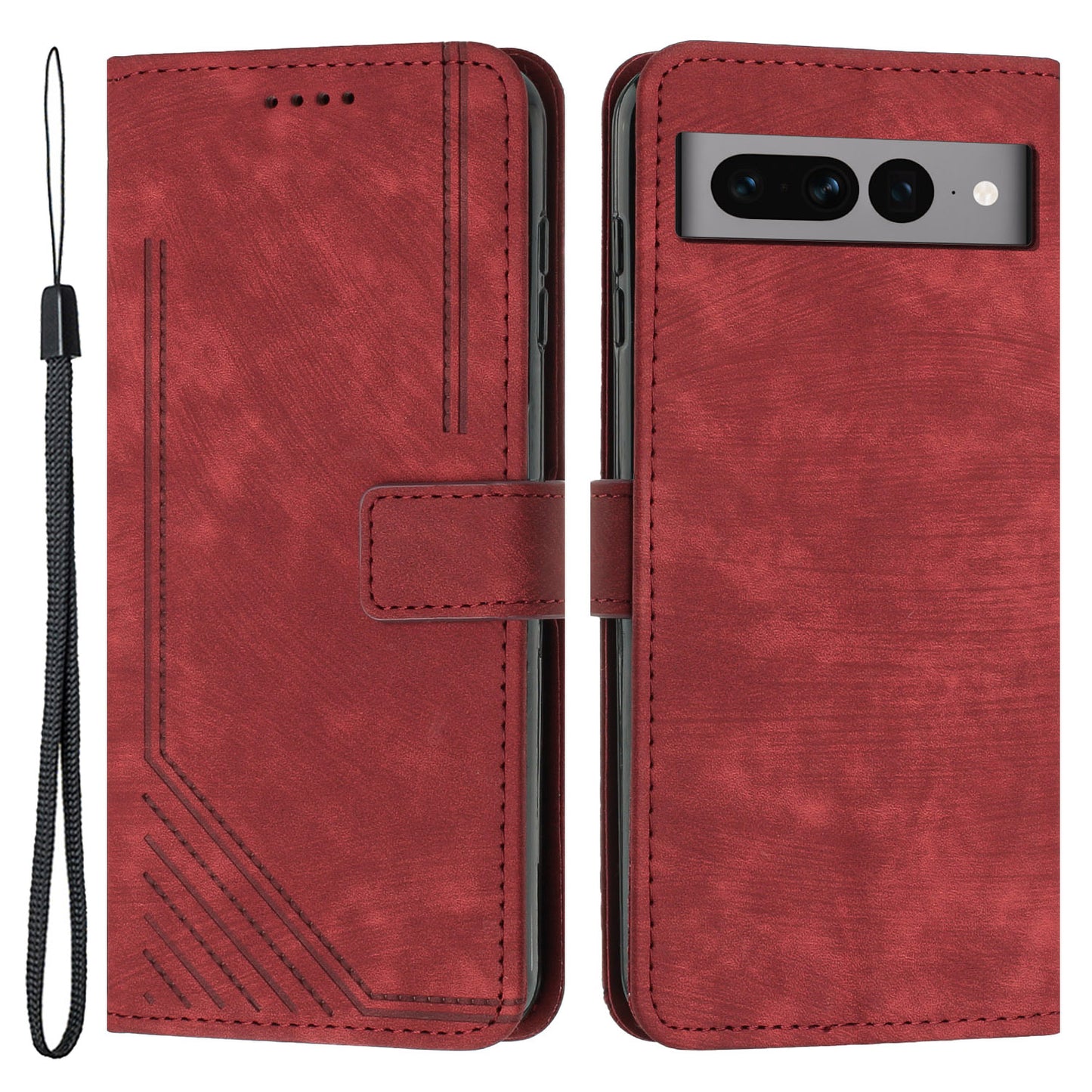 For Google Pixel 7 Pro 5G Skin-touch Phone Case Lines Imprint Leather Wallet Protective Cover with Stand