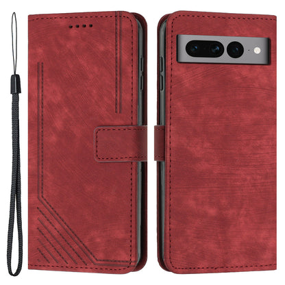 For Google Pixel 7 Pro 5G Skin-touch Phone Case Lines Imprint Leather Wallet Protective Cover with Stand