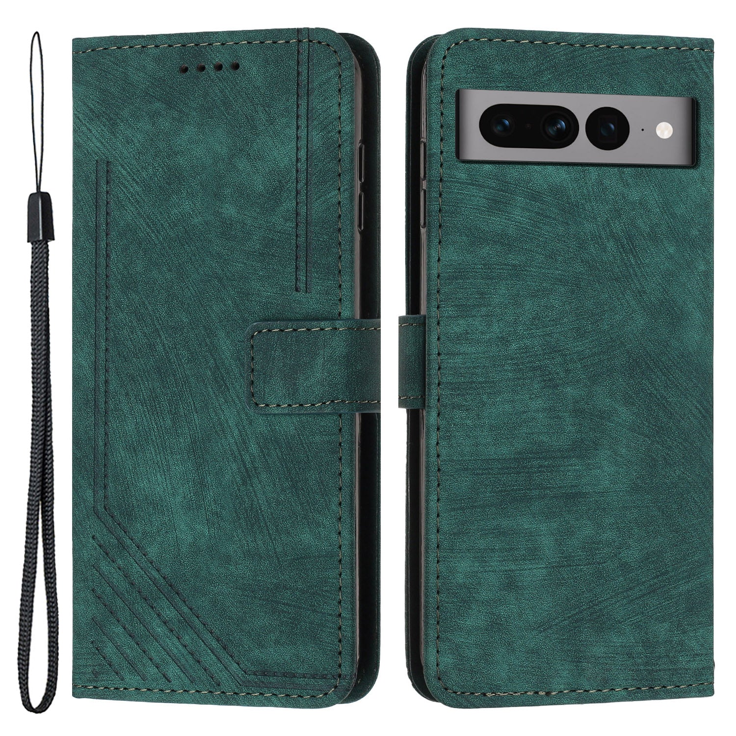 For Google Pixel 7 Pro 5G Skin-touch Phone Case Lines Imprint Leather Wallet Protective Cover with Stand