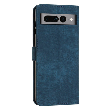 For Google Pixel 7 Pro 5G Skin-touch Phone Case Lines Imprint Leather Wallet Protective Cover with Stand