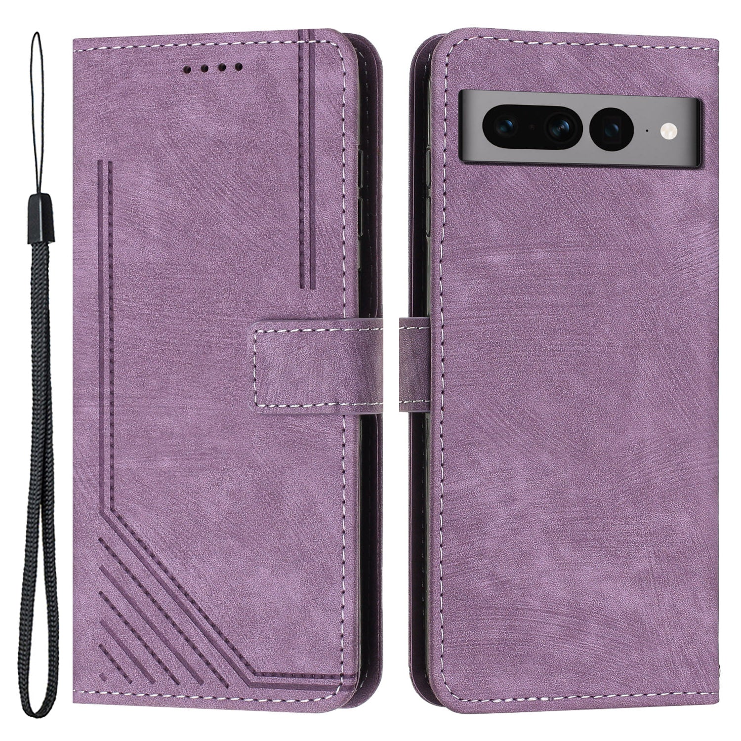 For Google Pixel 7 Pro 5G Skin-touch Phone Case Lines Imprint Leather Wallet Protective Cover with Stand