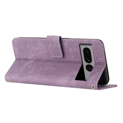 For Google Pixel 7 Pro 5G Skin-touch Phone Case Lines Imprint Leather Wallet Protective Cover with Stand