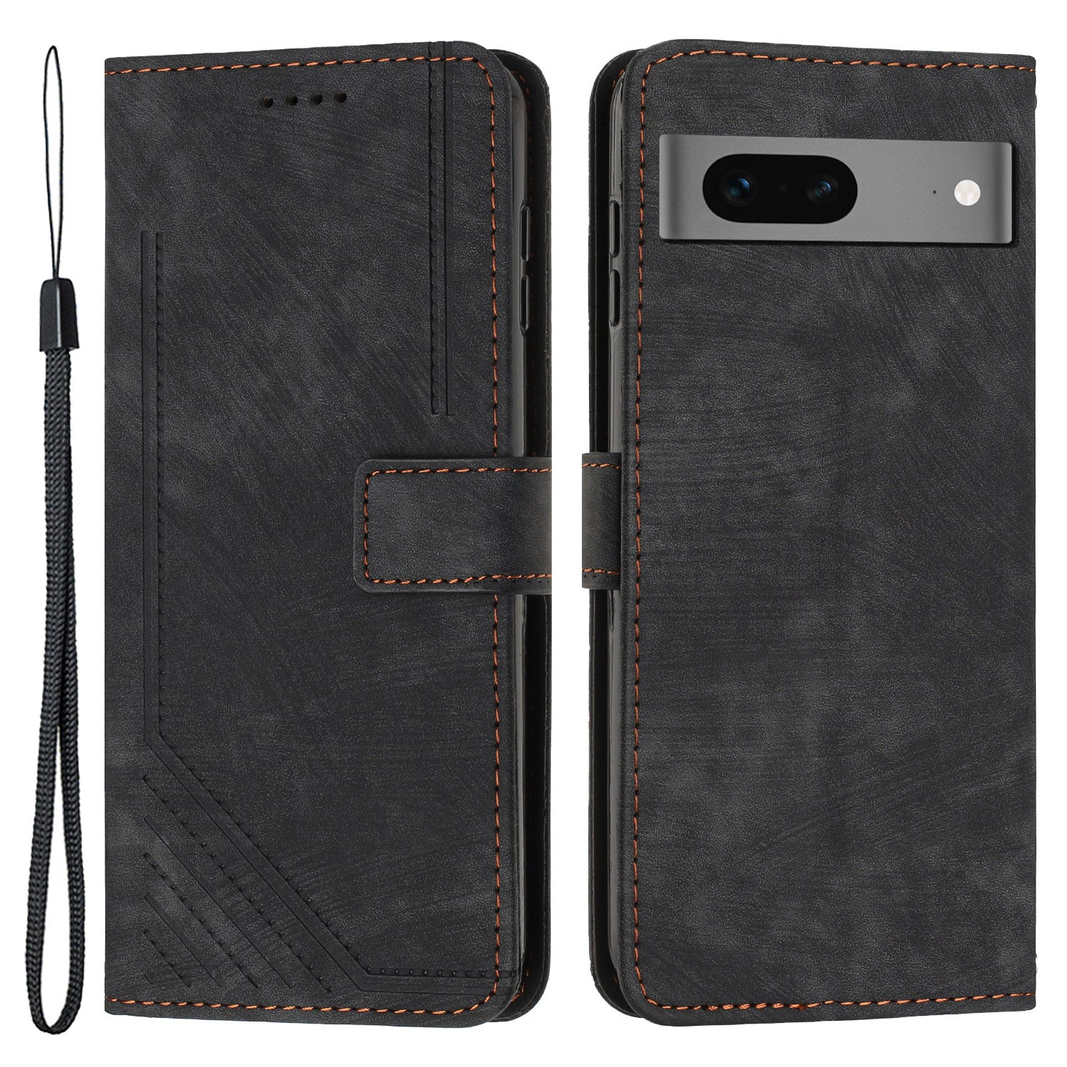 For Google Pixel 7 5G Lines Imprinted Shockproof Phone Case PU Leather Wallet Phone Cover with Stand