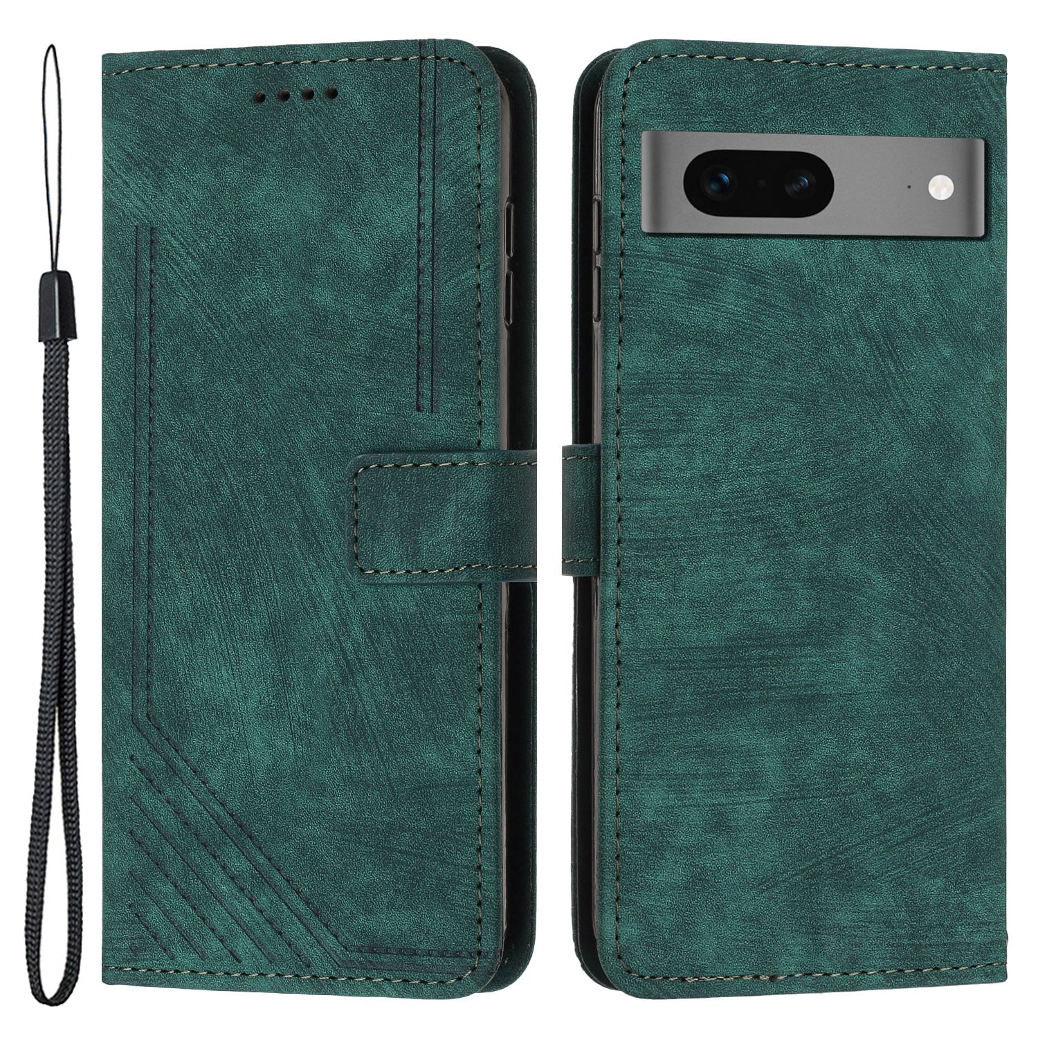 For Google Pixel 7 5G Lines Imprinted Shockproof Phone Case PU Leather Wallet Phone Cover with Stand