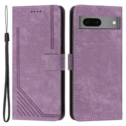 For Google Pixel 7 5G Lines Imprinted Shockproof Phone Case PU Leather Wallet Phone Cover with Stand