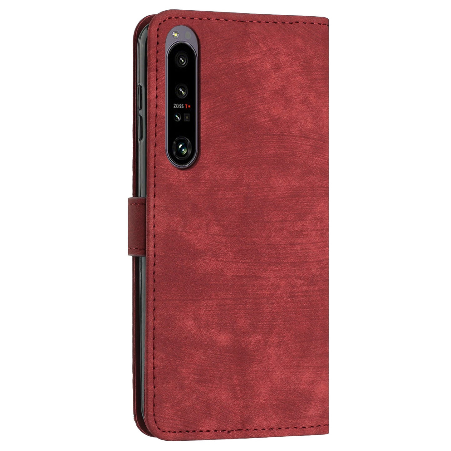 For Sony Xperia 1 IV 5G PU Leather Wallet Case Lines Imprinted Stand Shockproof Cover with 2 Straps