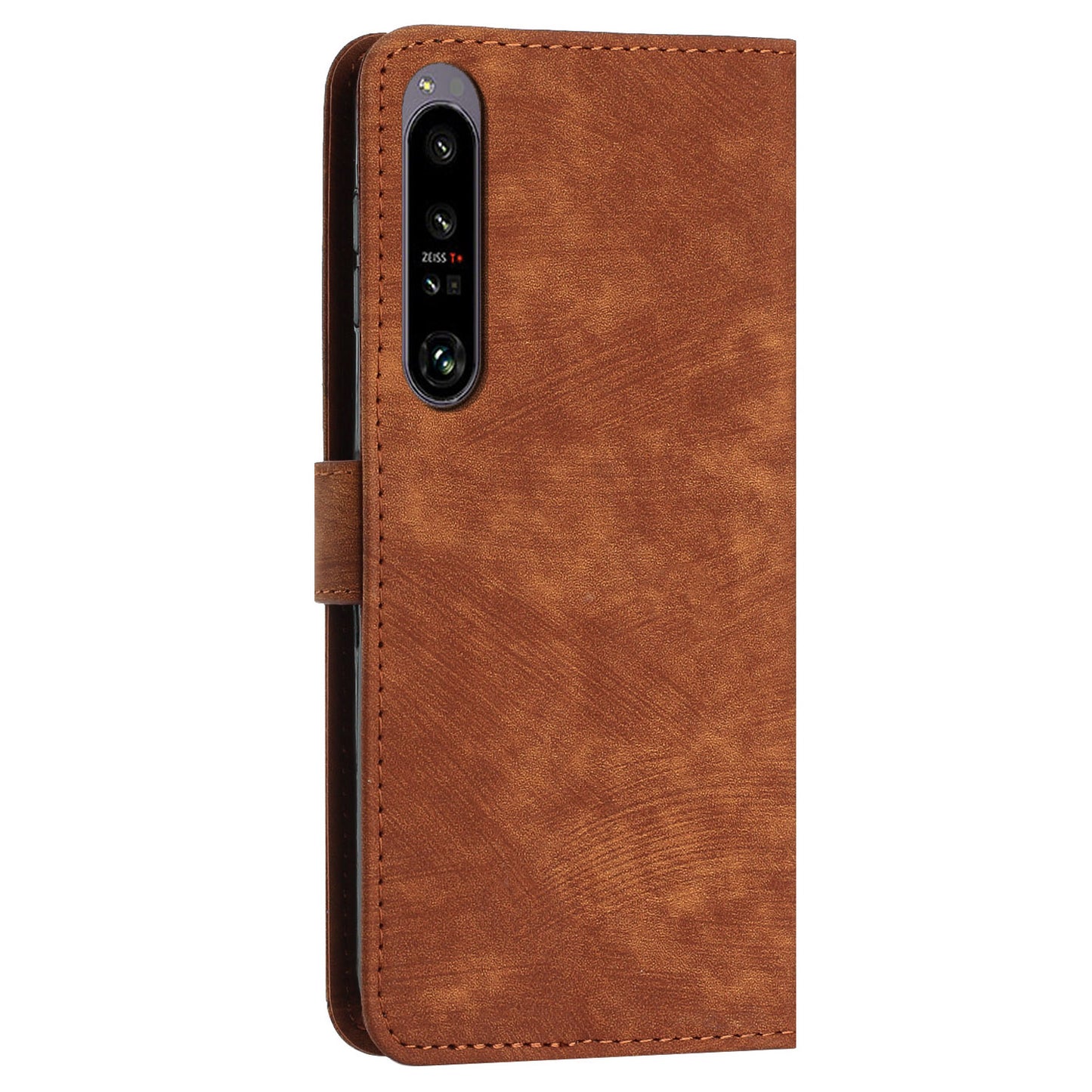 For Sony Xperia 1 IV 5G PU Leather Wallet Case Lines Imprinted Stand Shockproof Cover with 2 Straps