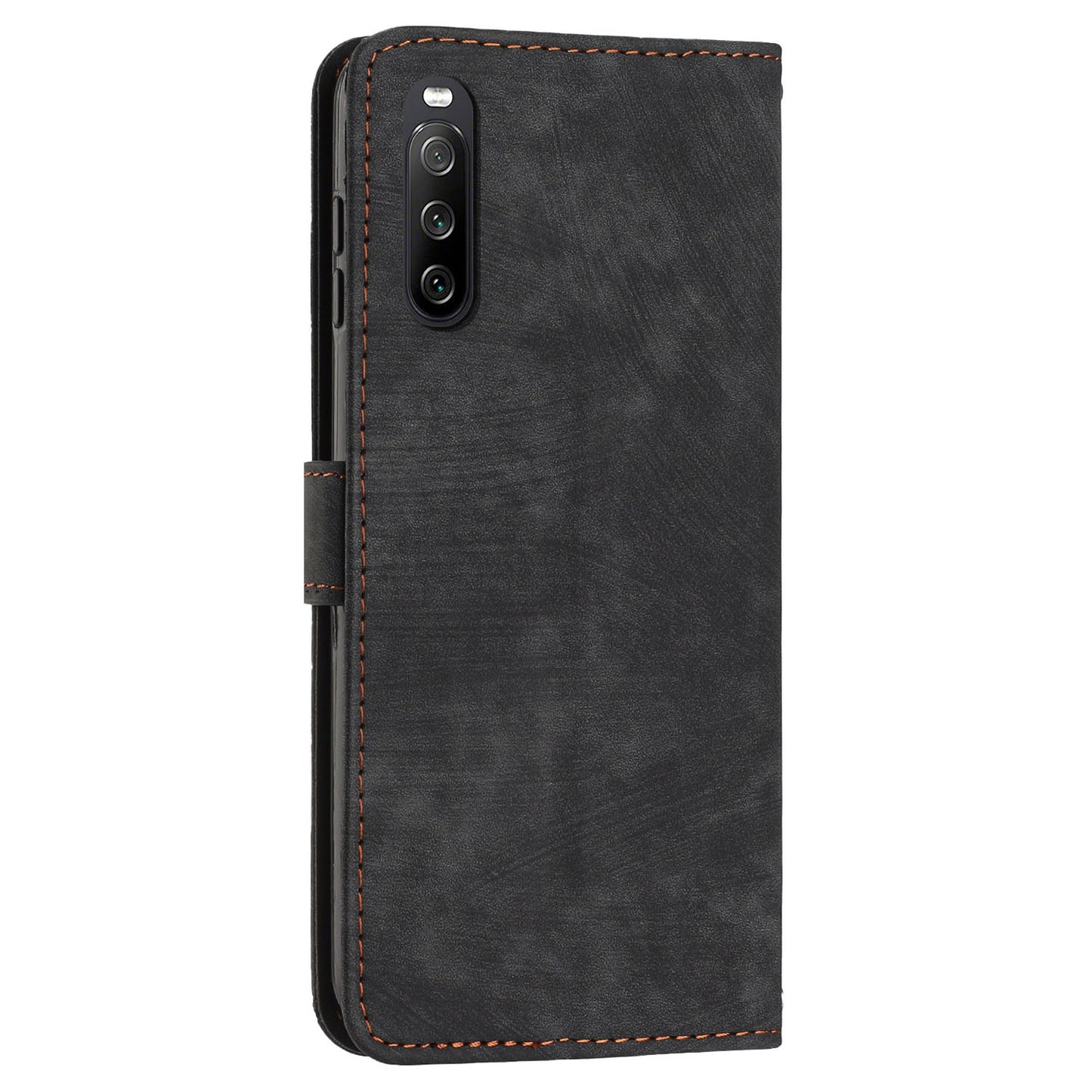 For Sony Xperia 10 IV 5G PU Leather Stand Phone Case Lines Imprint Wallet Cover with Short+Long Strap