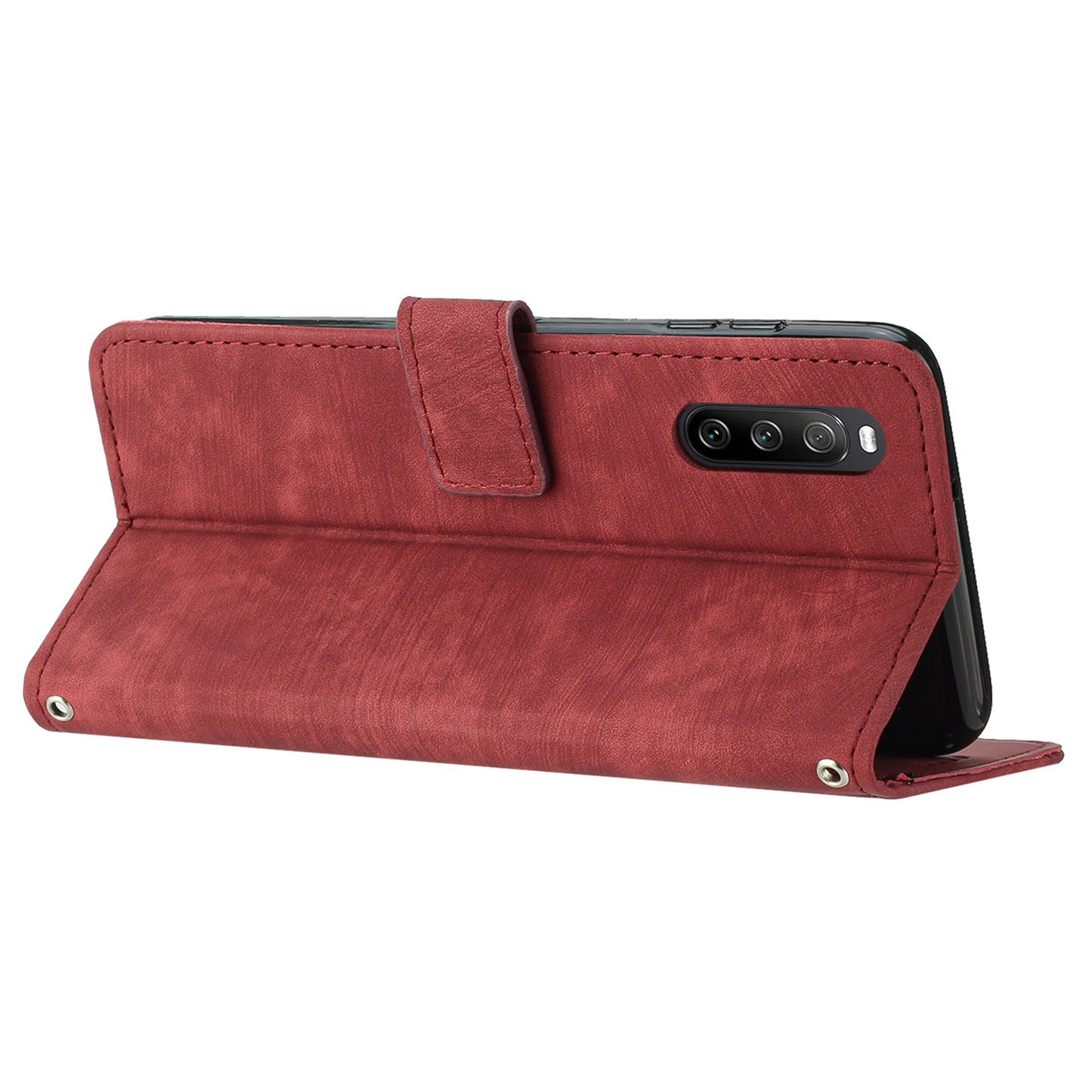 For Sony Xperia 10 IV 5G PU Leather Stand Phone Case Lines Imprint Wallet Cover with Short+Long Strap