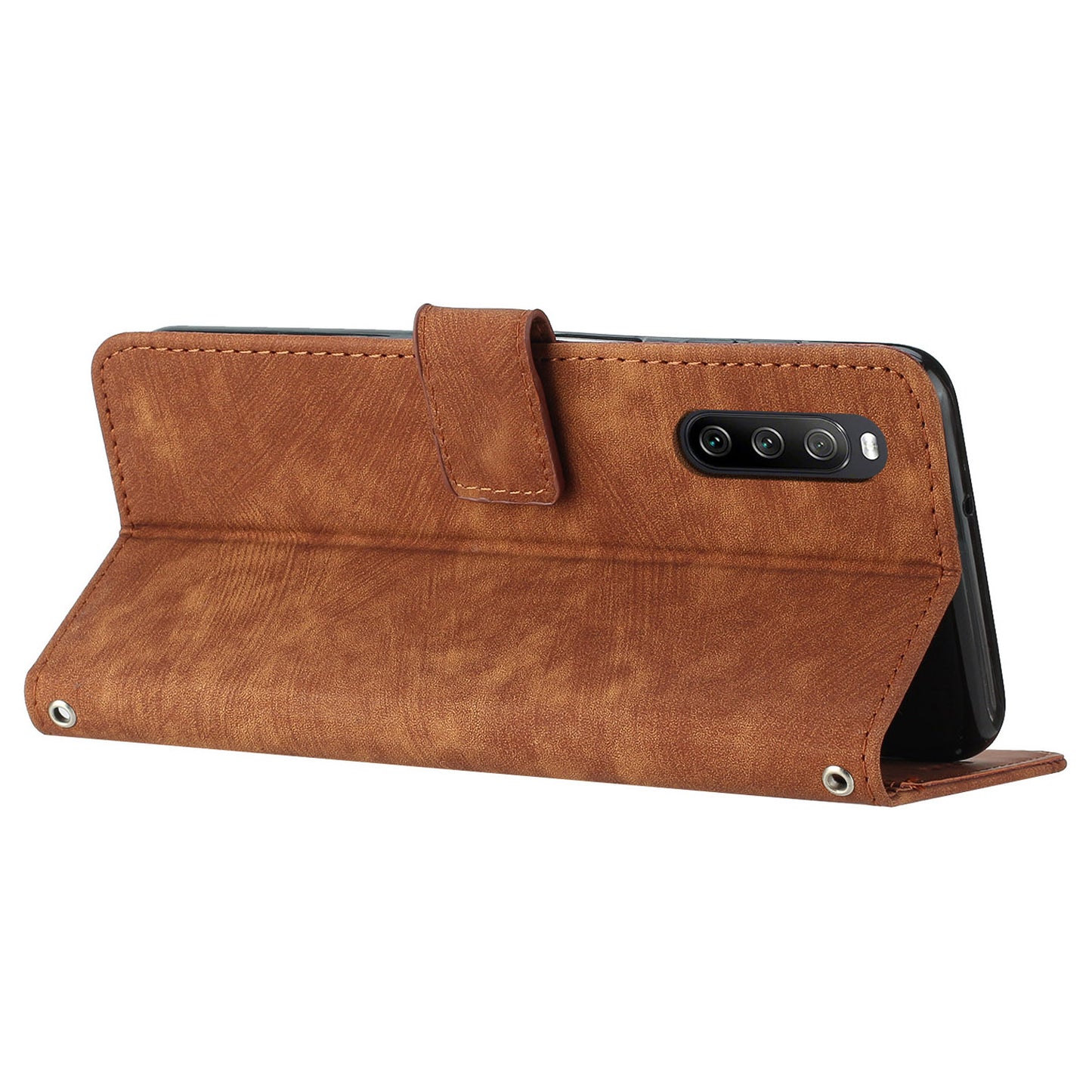 For Sony Xperia 10 IV 5G PU Leather Stand Phone Case Lines Imprint Wallet Cover with Short+Long Strap